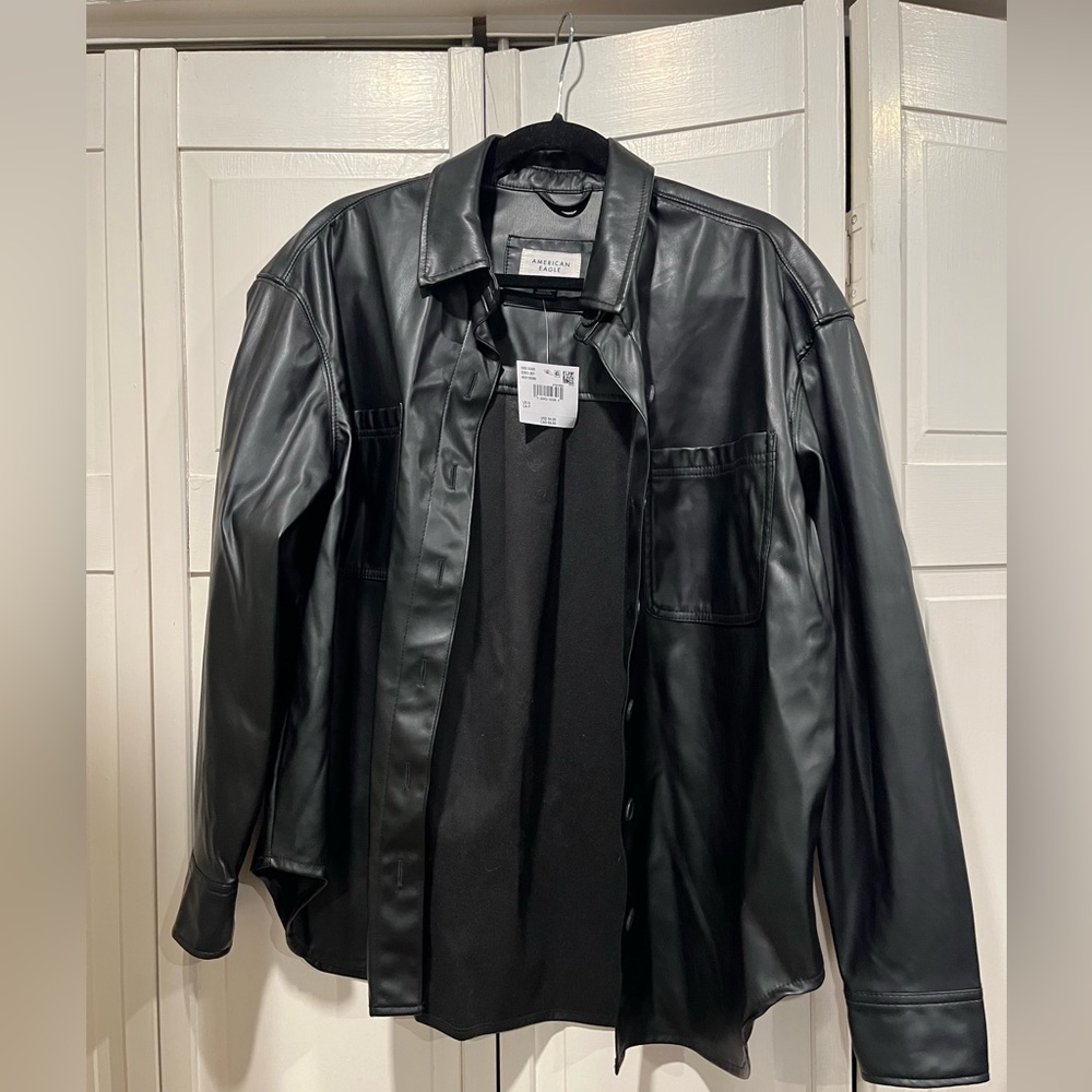 AE pleather ‎ button down shirt NWT size small